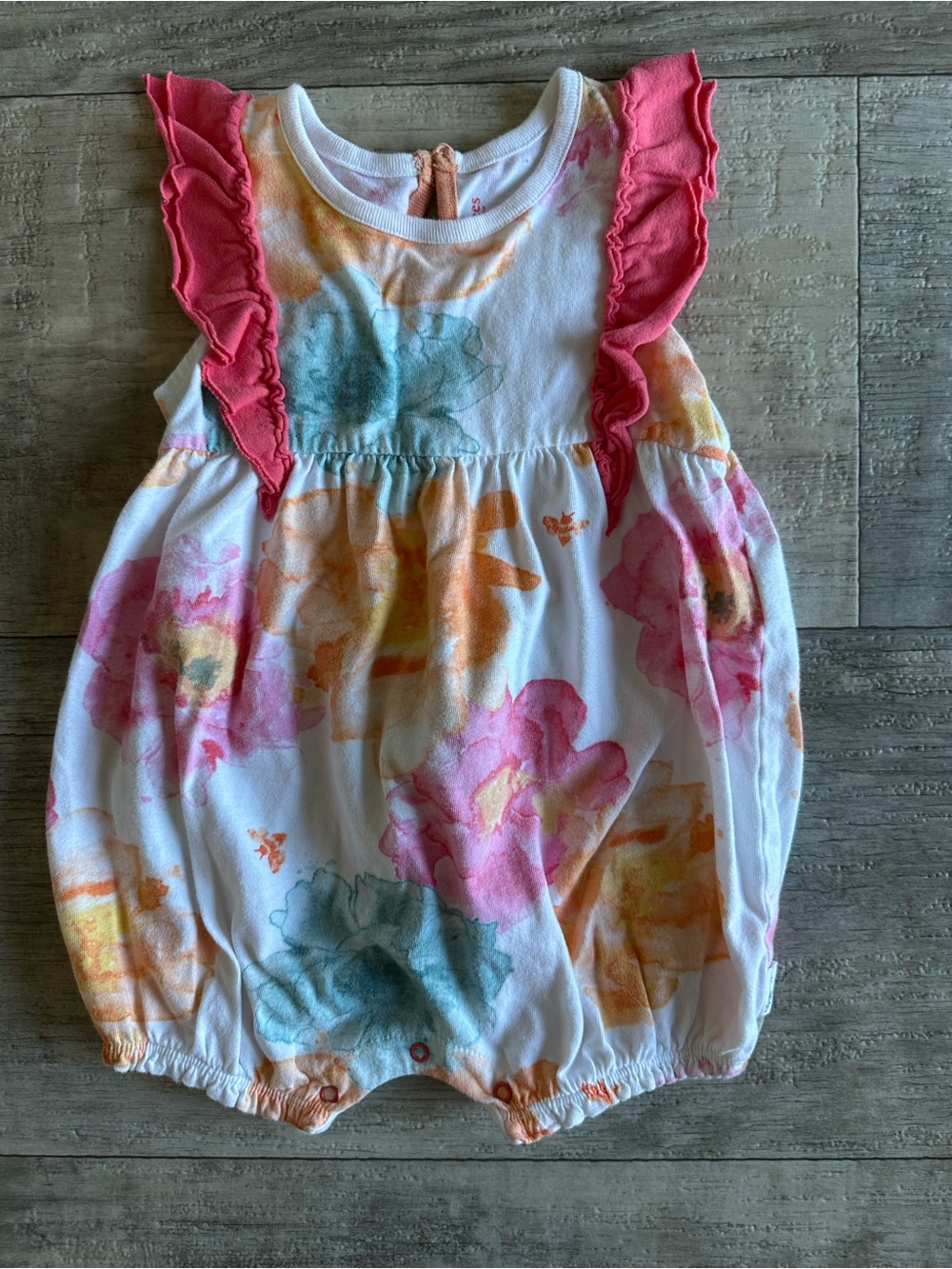Burt's Bees Baby Floral Ruffle Sleeve Romper 6-9M Organic Cotton